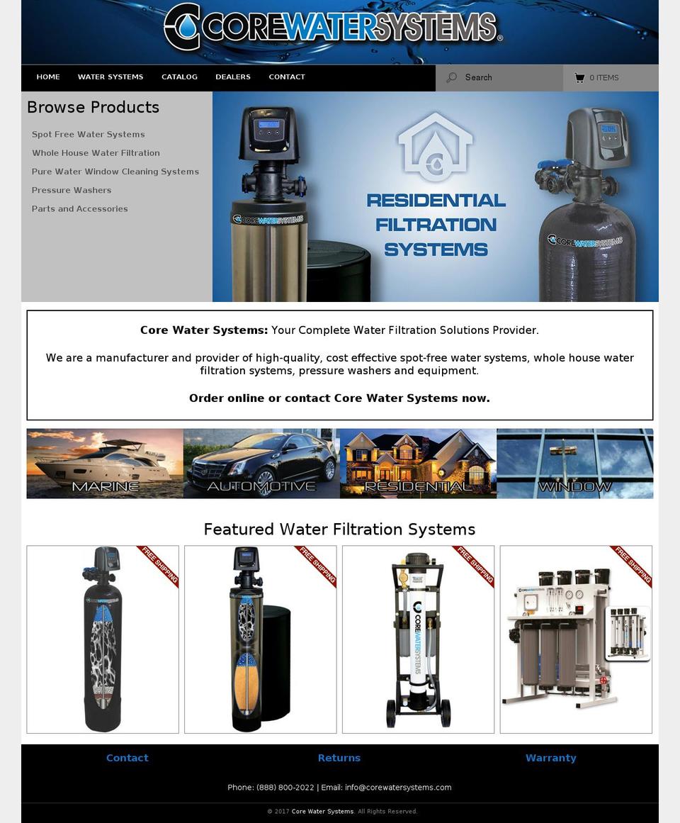 corewatersystems.com shopify website screenshot
