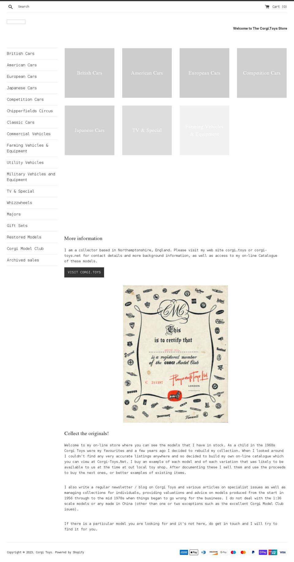corgi-toys.myshopify.com shopify website screenshot