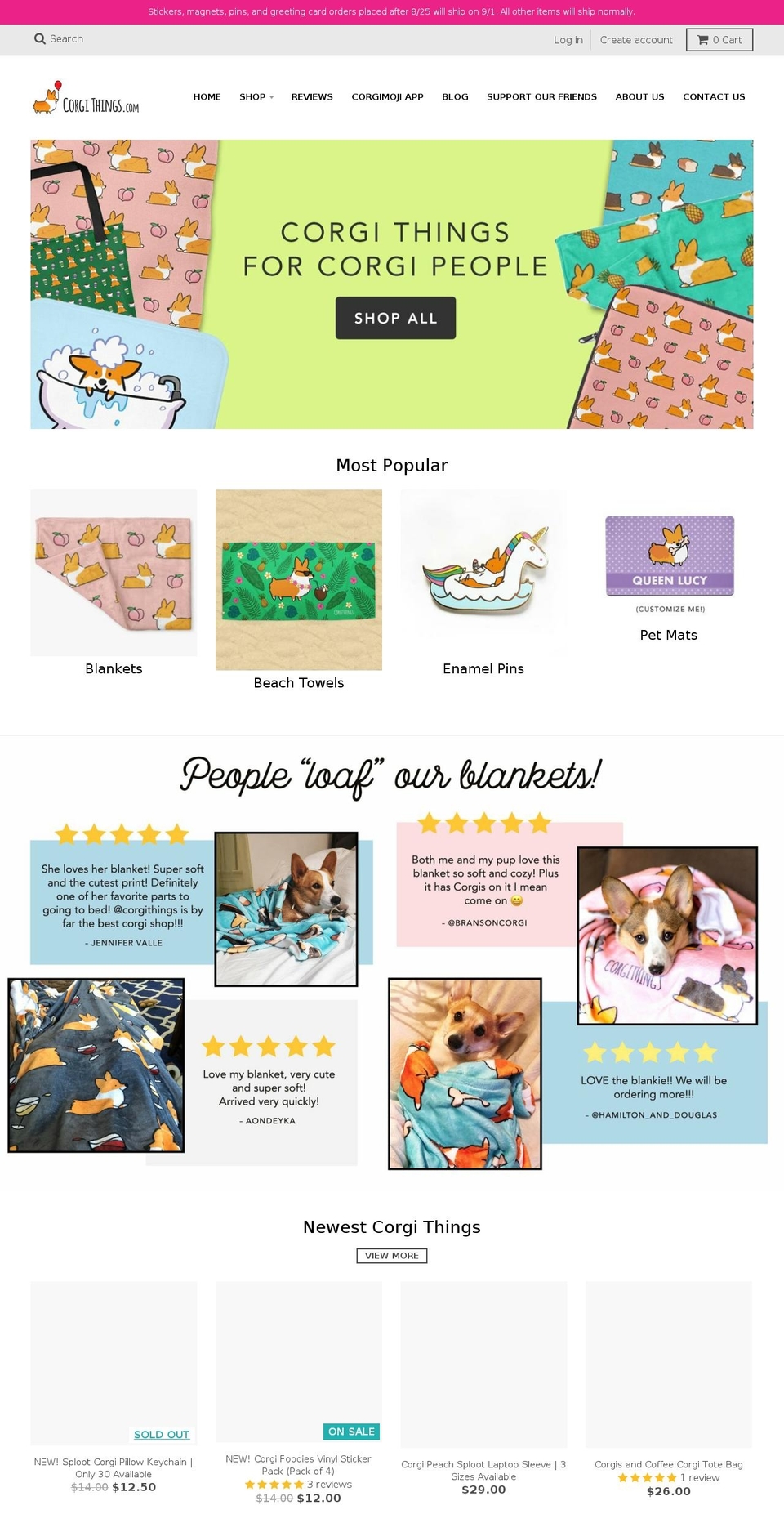 corgithings.com shopify website screenshot