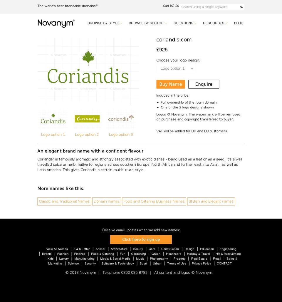 coriandis.com — Shopify storefront screenshot