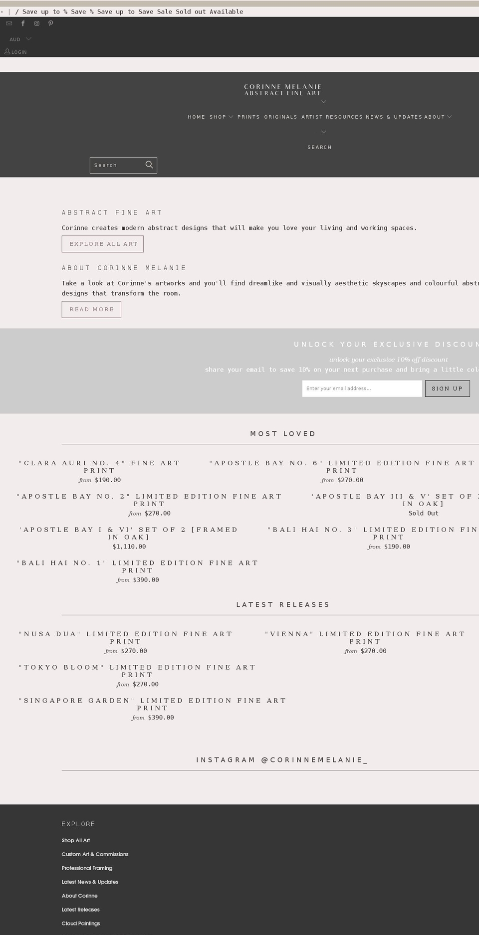 corinnemelanieart.com — Shopify storefront screenshot