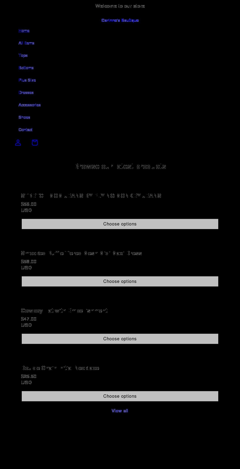 corinnesboutique.com shopify website screenshot