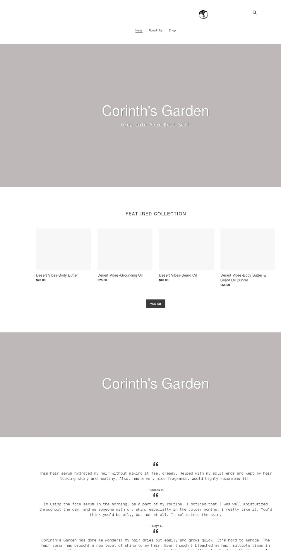 corinthsgarden.com shopify website screenshot