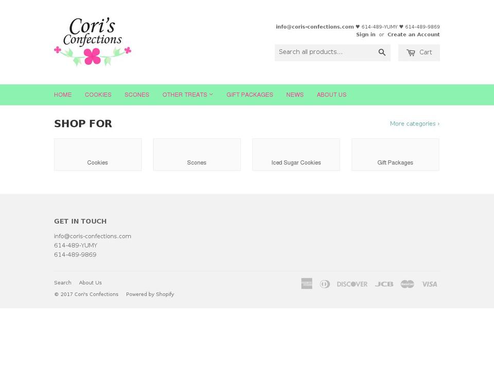 coris-confections.com shopify website screenshot