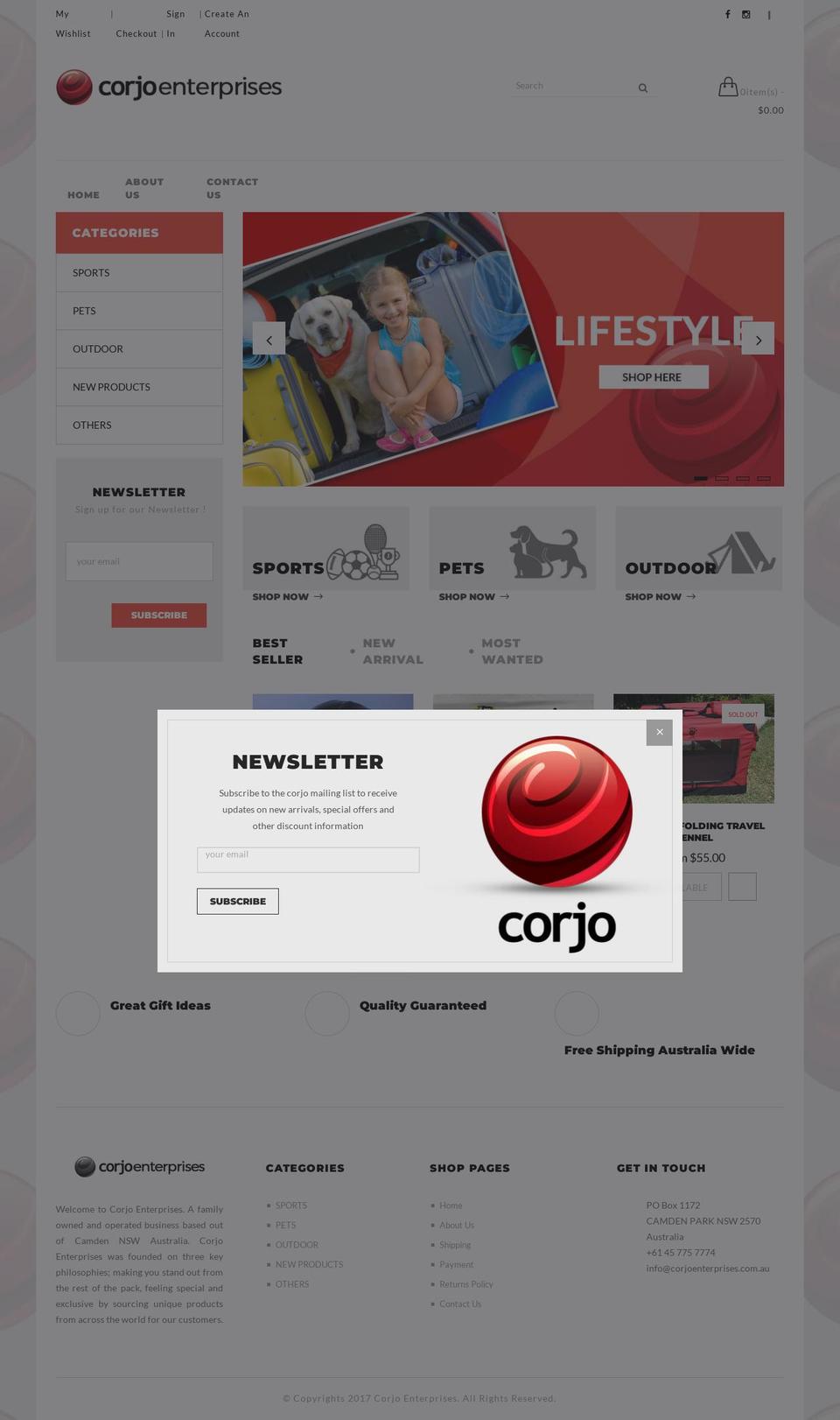 corjoenterprises.com.au shopify website screenshot