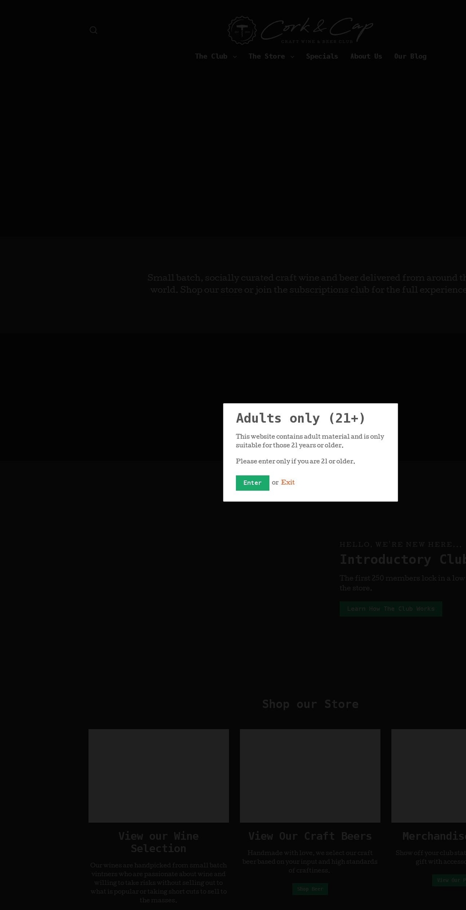 corkandcapclub.com shopify website screenshot