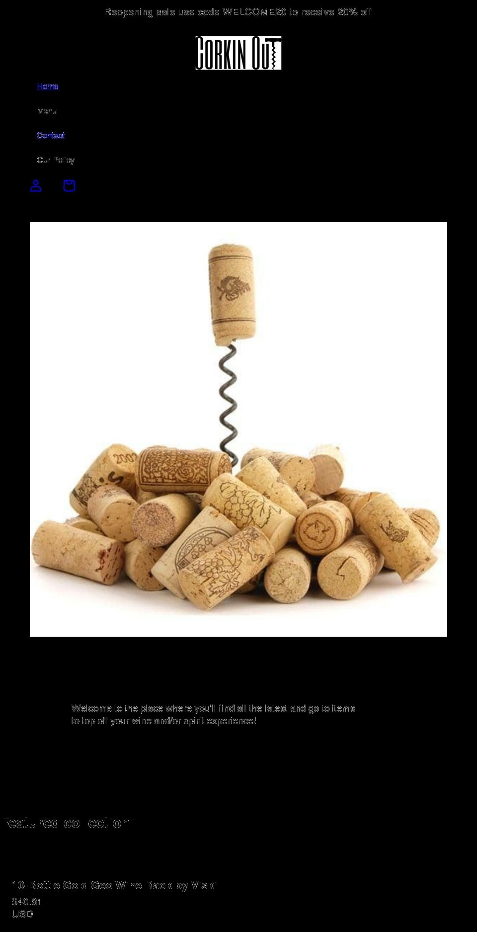 corkinout.com shopify website screenshot