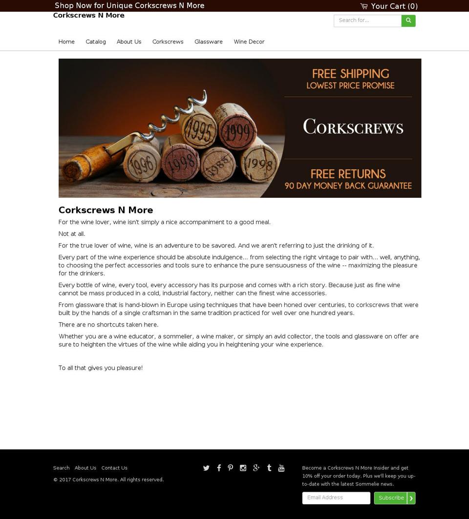 corkscrewsnmore.com shopify website screenshot