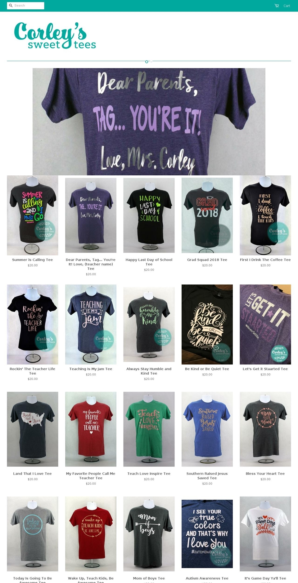 corleyssweettees.com shopify website screenshot