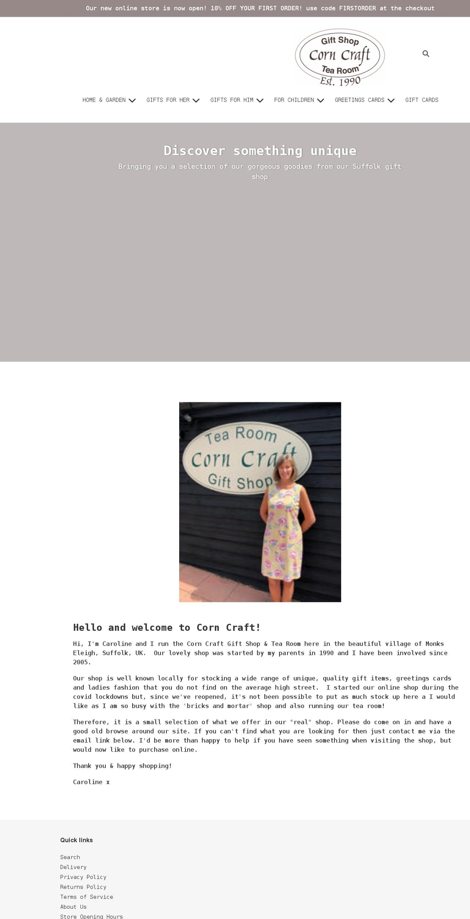 corncraftgiftshop.com shopify website screenshot