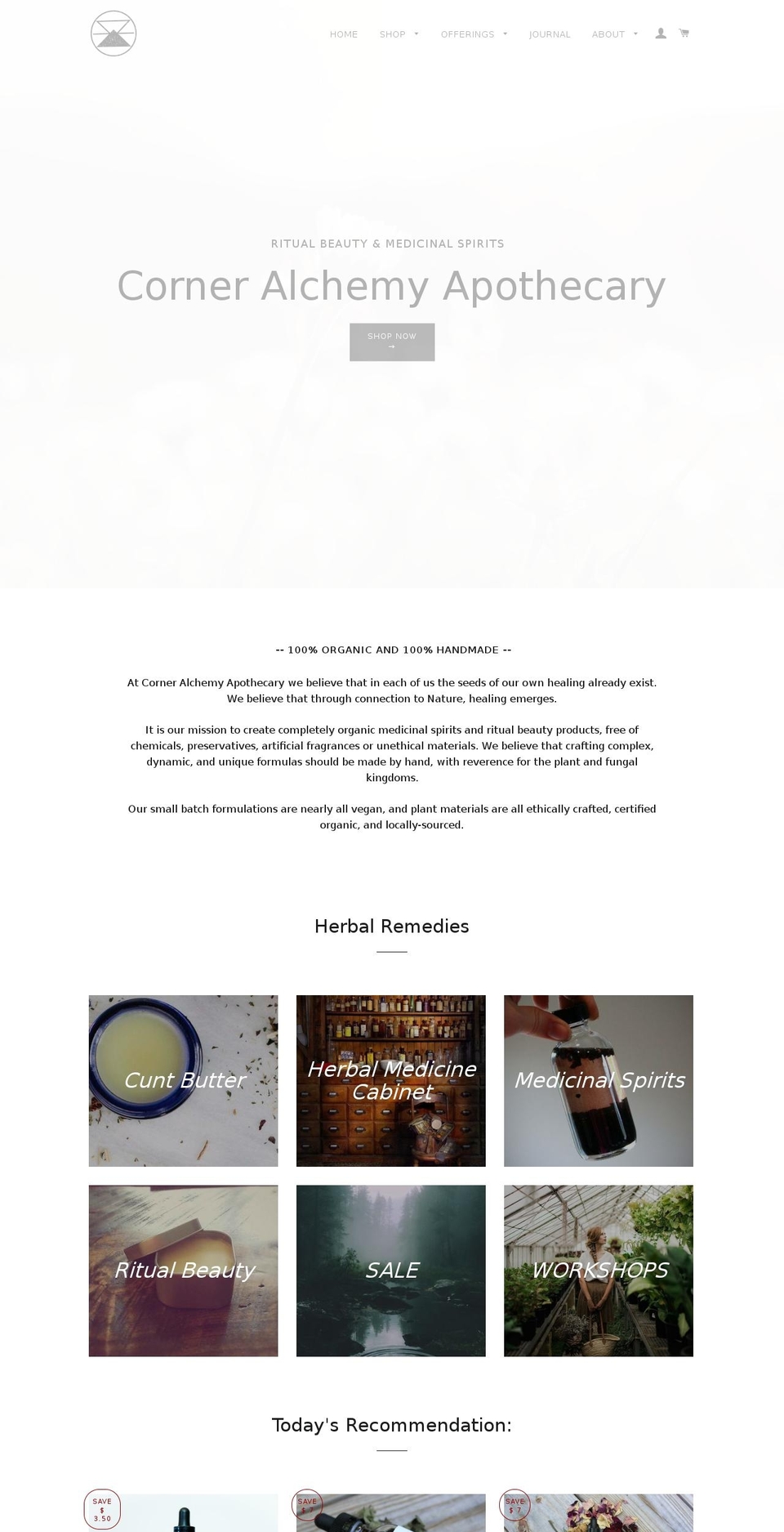 corneralchemy.com shopify website screenshot