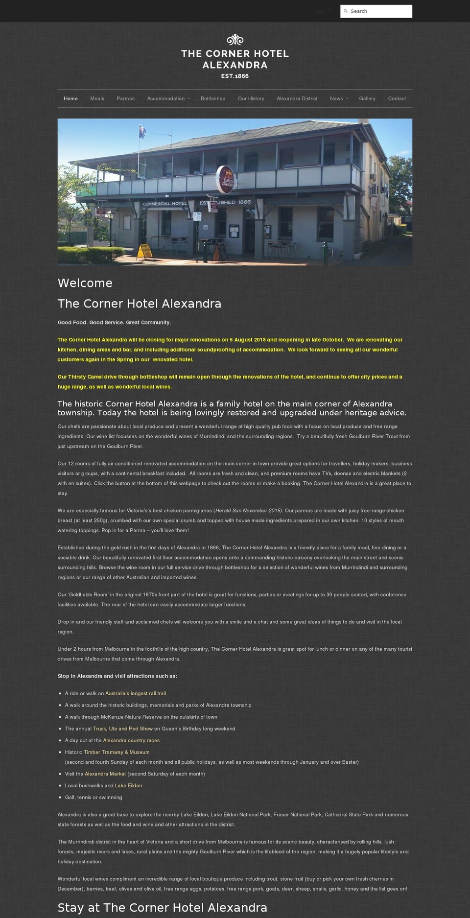 cornerhotelalex.com shopify website screenshot