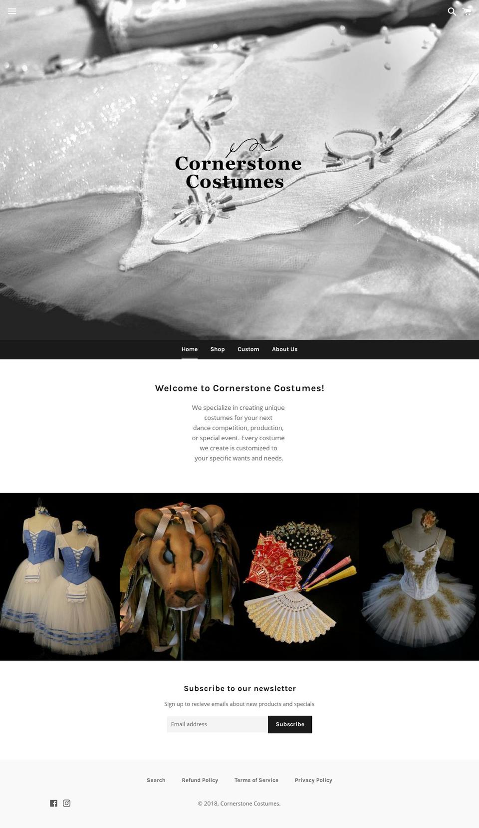 cornerstonecostumes.com — Shopify storefront screenshot