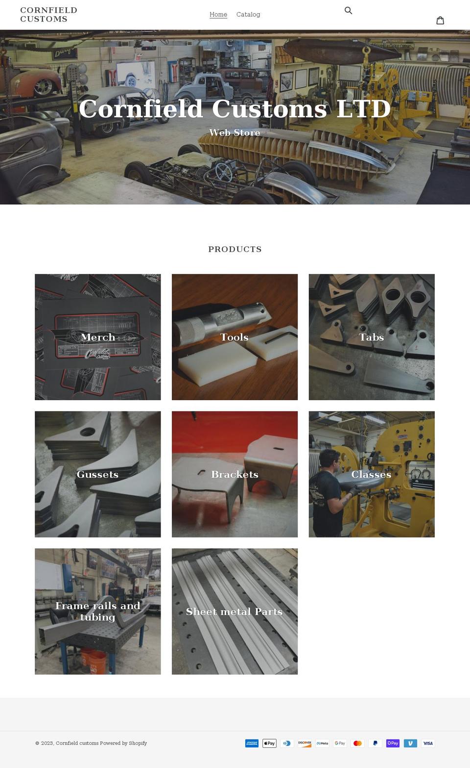 cornfield-customs.myshopify.com shopify website screenshot