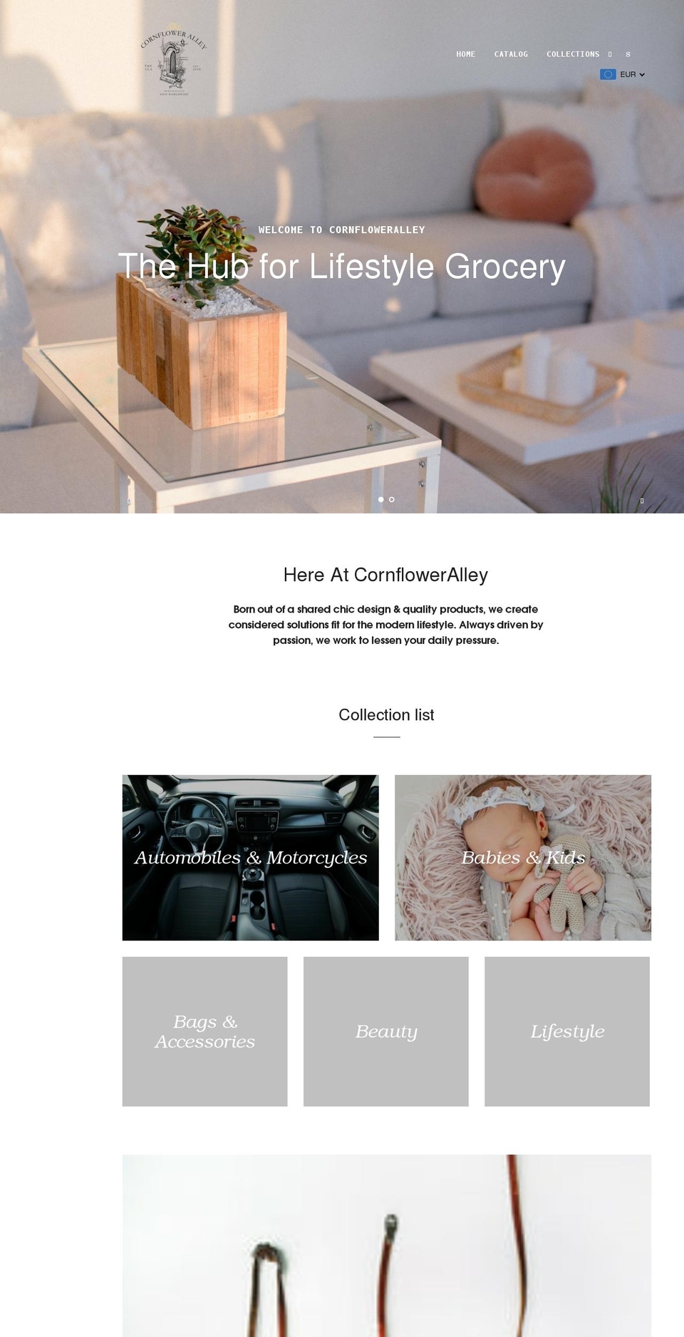 cornfloweralley.com shopify website screenshot