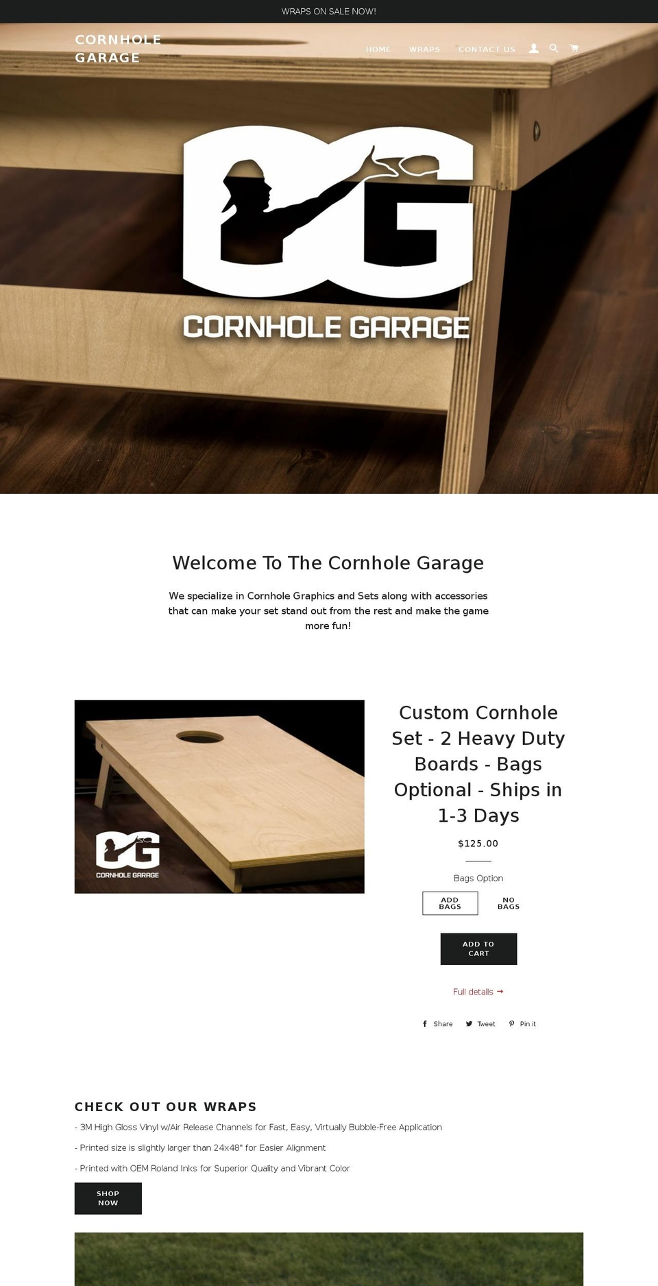 cornholegarage.com shopify website screenshot