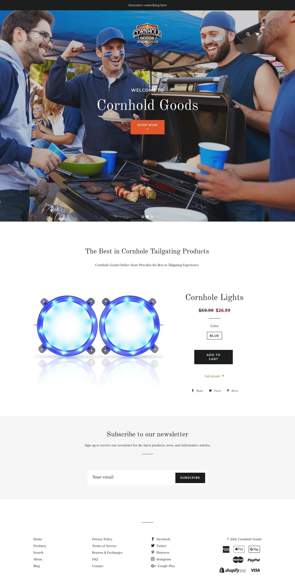 cornholegoods.com — Shopify storefront screenshot