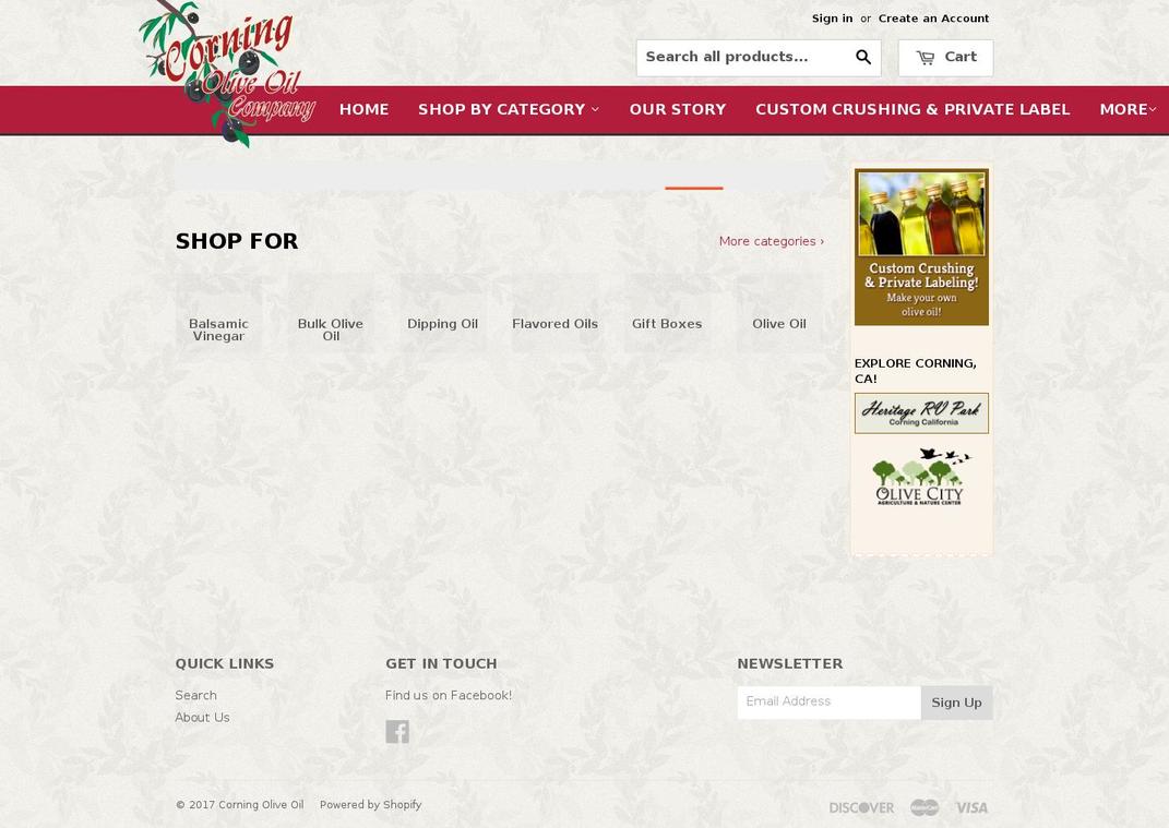 corningoliveoil.com shopify website screenshot