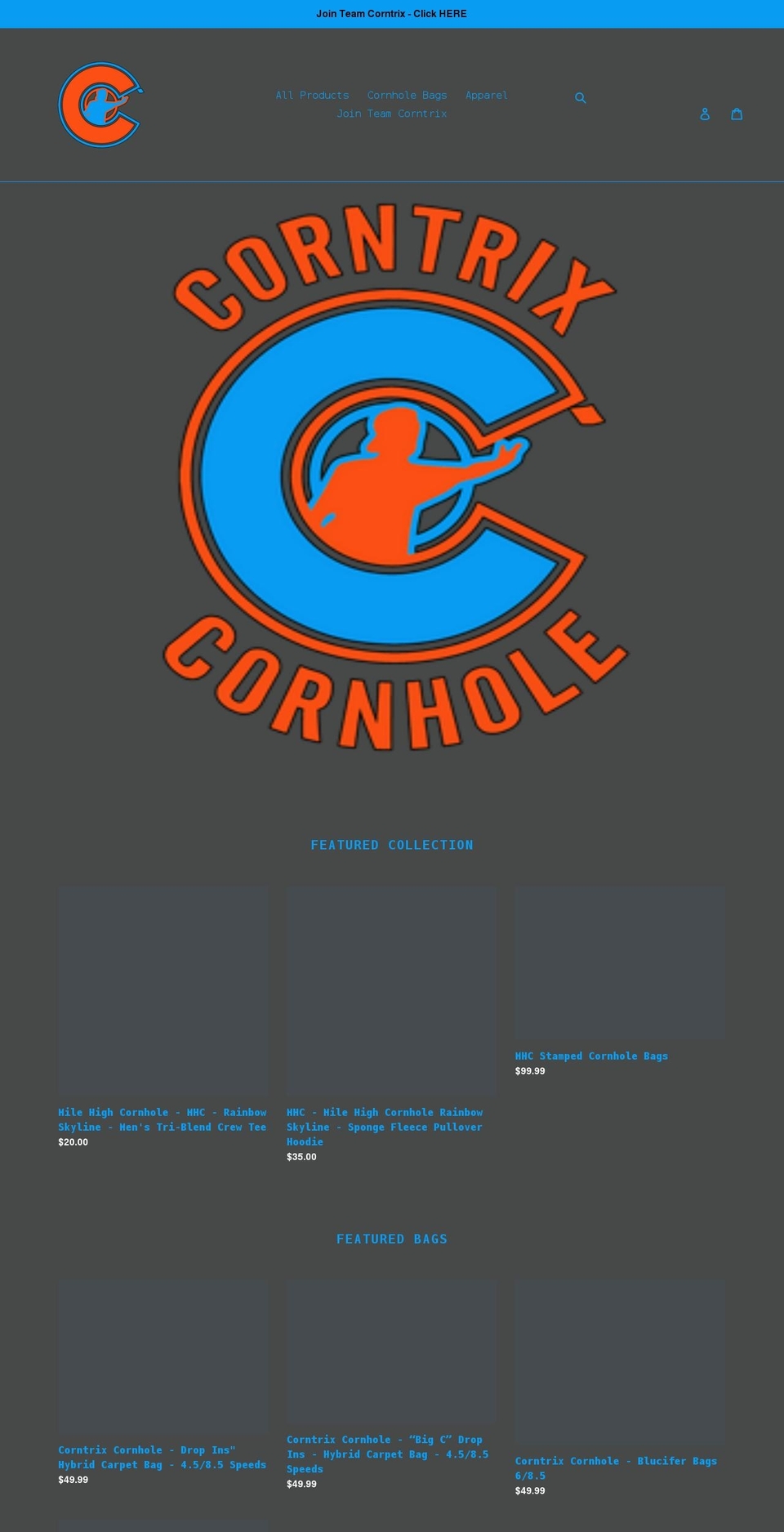 corntrixcornhole.com shopify website screenshot