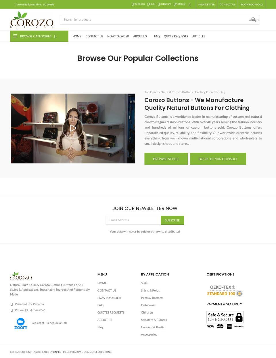 Woodmart Shopify theme site example corozobuttons.com