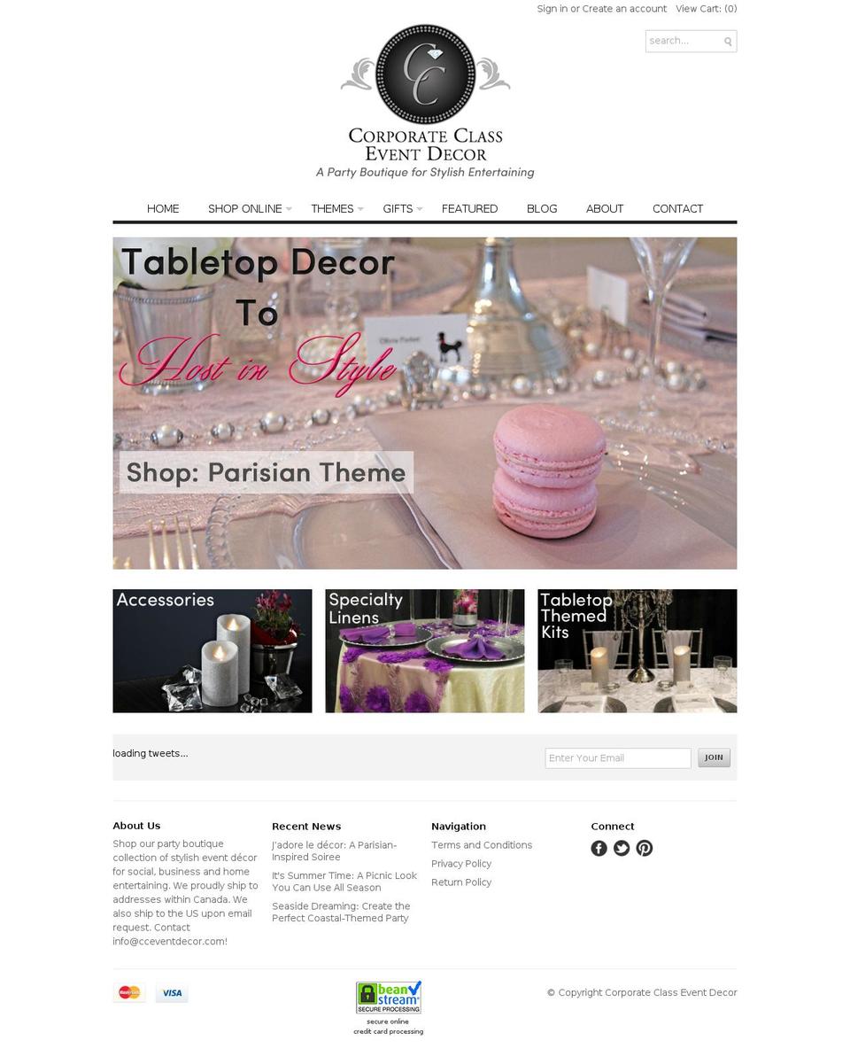 corporateclasseventdecor.com shopify website screenshot