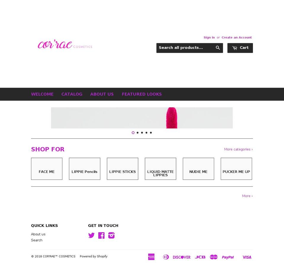 corraecosmetics.com — Shopify storefront screenshot