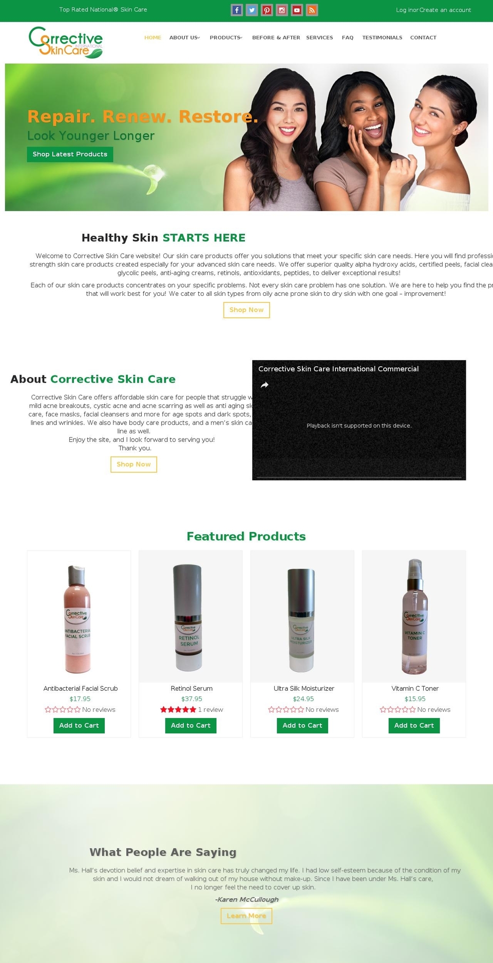 correctiveskincare.net shopify website screenshot