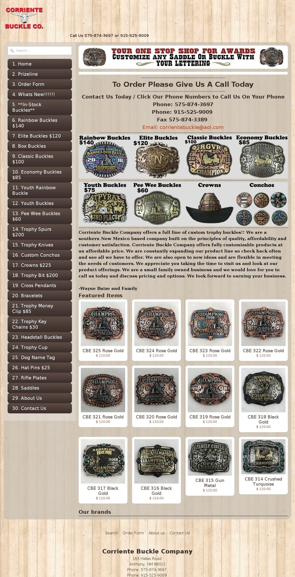 corrientebuckles.com — Shopify storefront screenshot