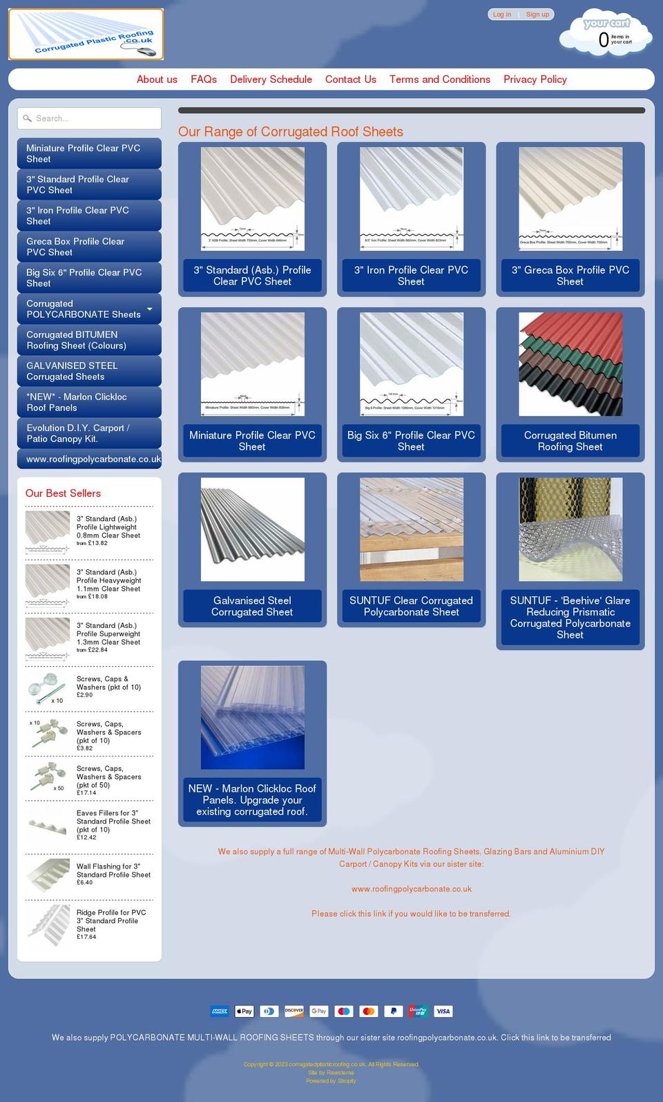 corrugatedplasticroofing.co.uk shopify website screenshot