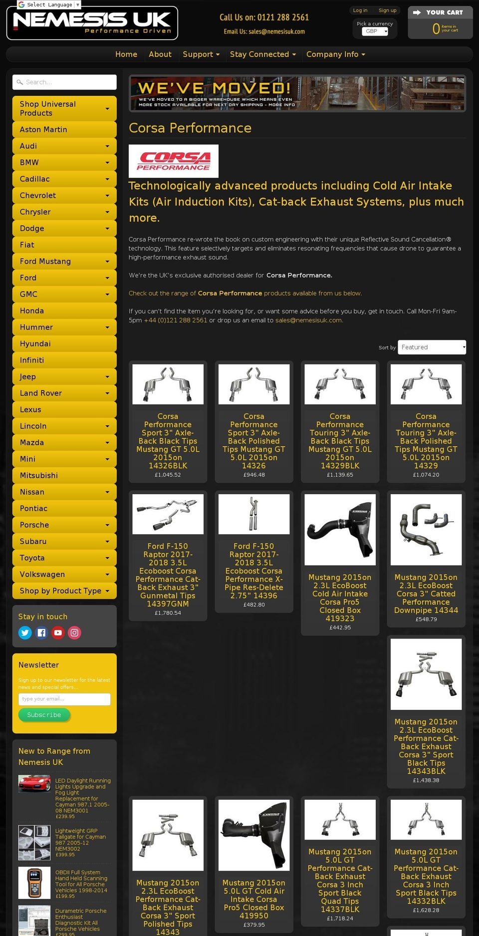 corsaexhaustsuk.com — Shopify storefront screenshot