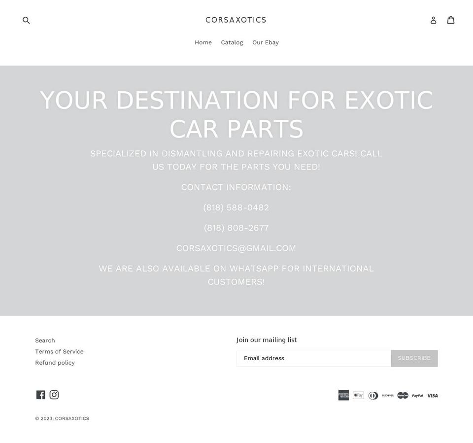 corsaxotics.com shopify website screenshot