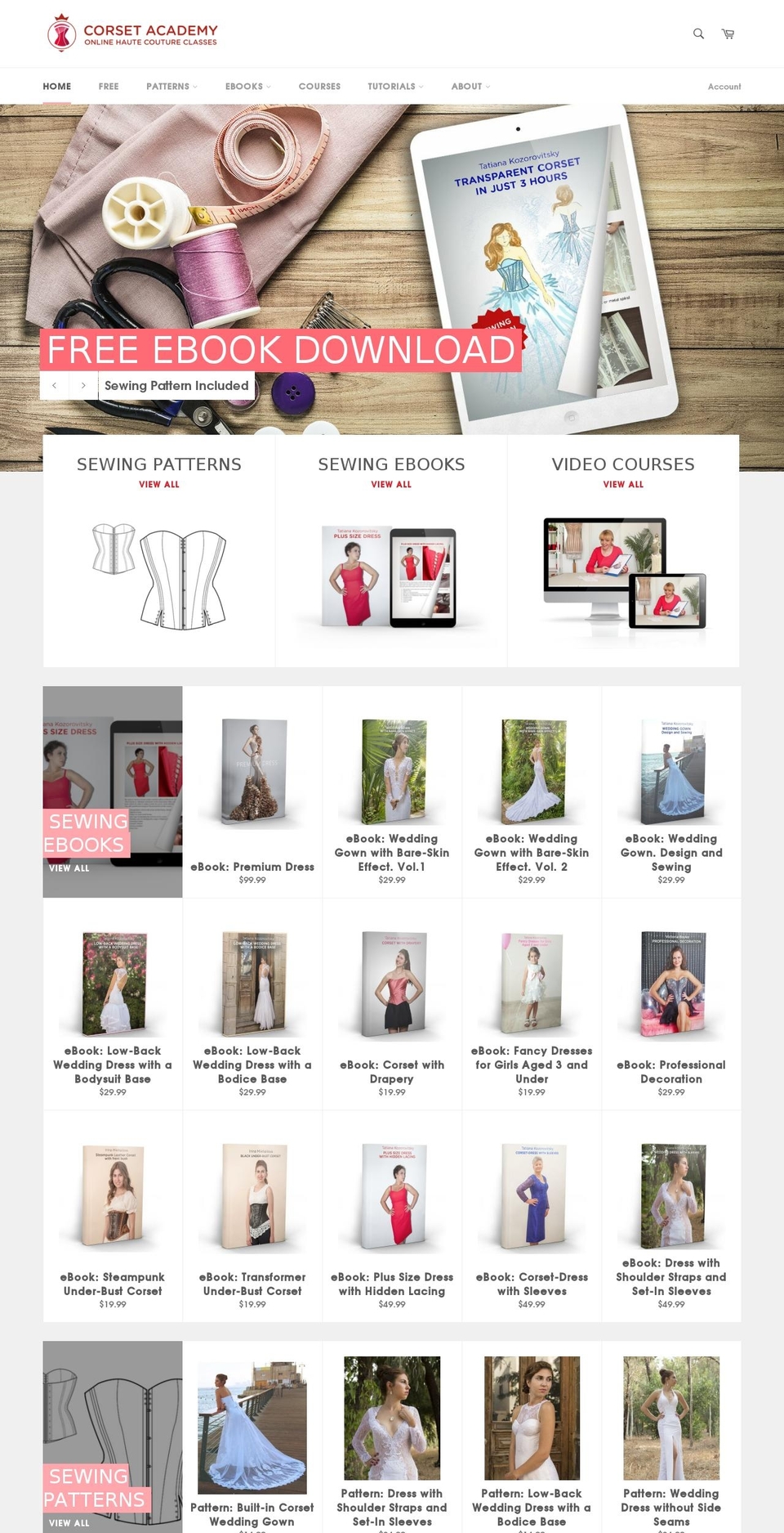corset-pattern.com shopify website screenshot