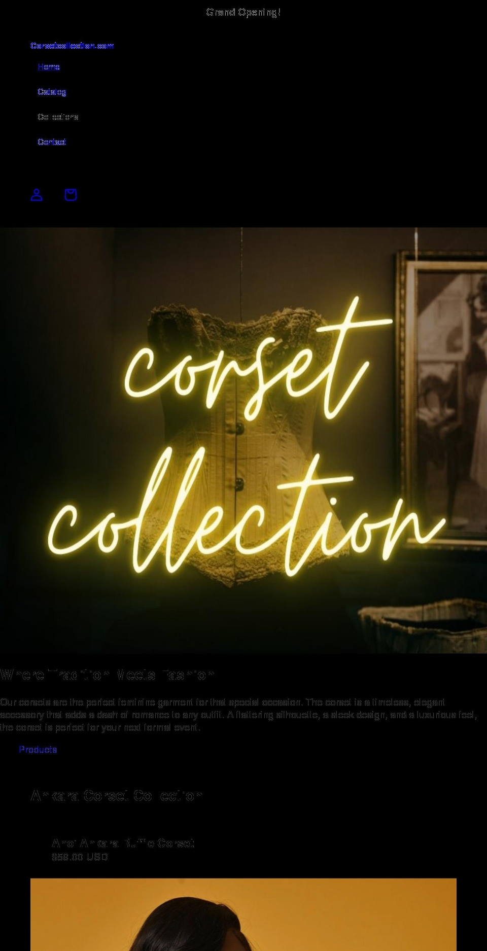 corsetcollection.com shopify website screenshot