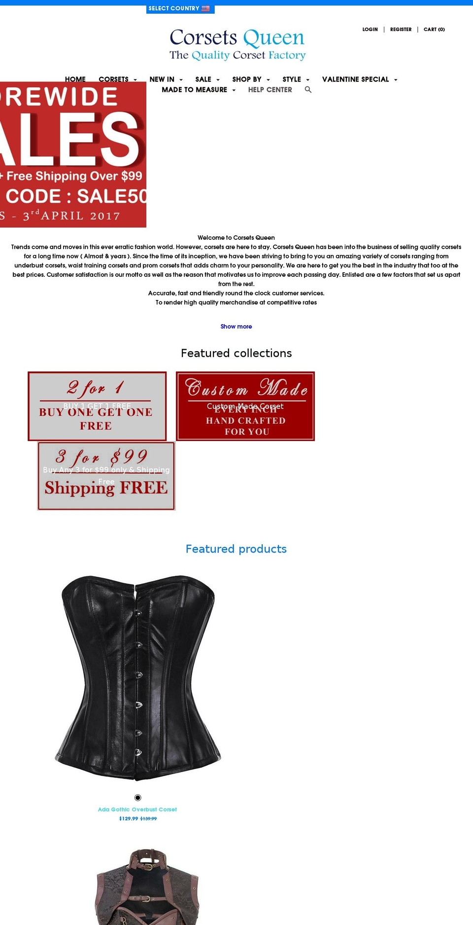 corsetsqueen.com shopify website screenshot