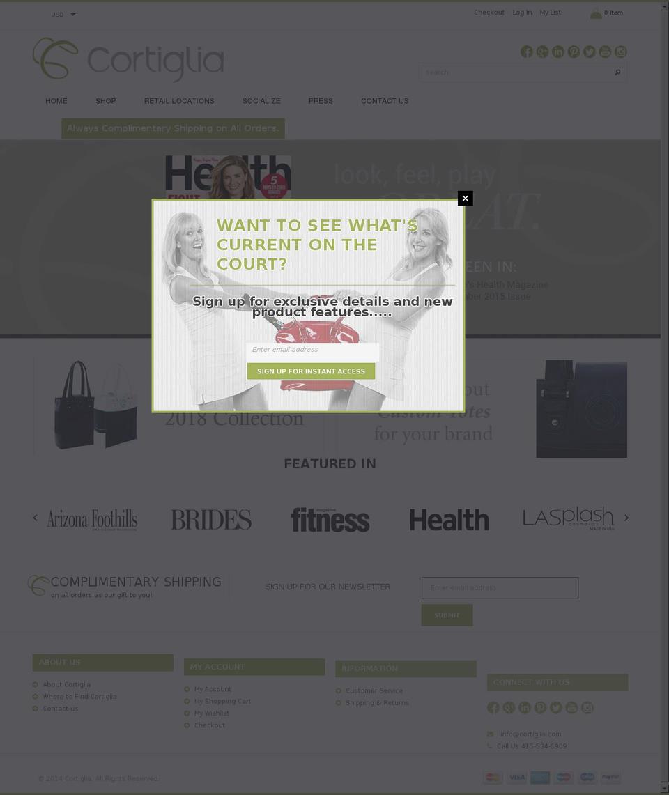 cortiglialuxurytennisbags.com — Shopify storefront screenshot