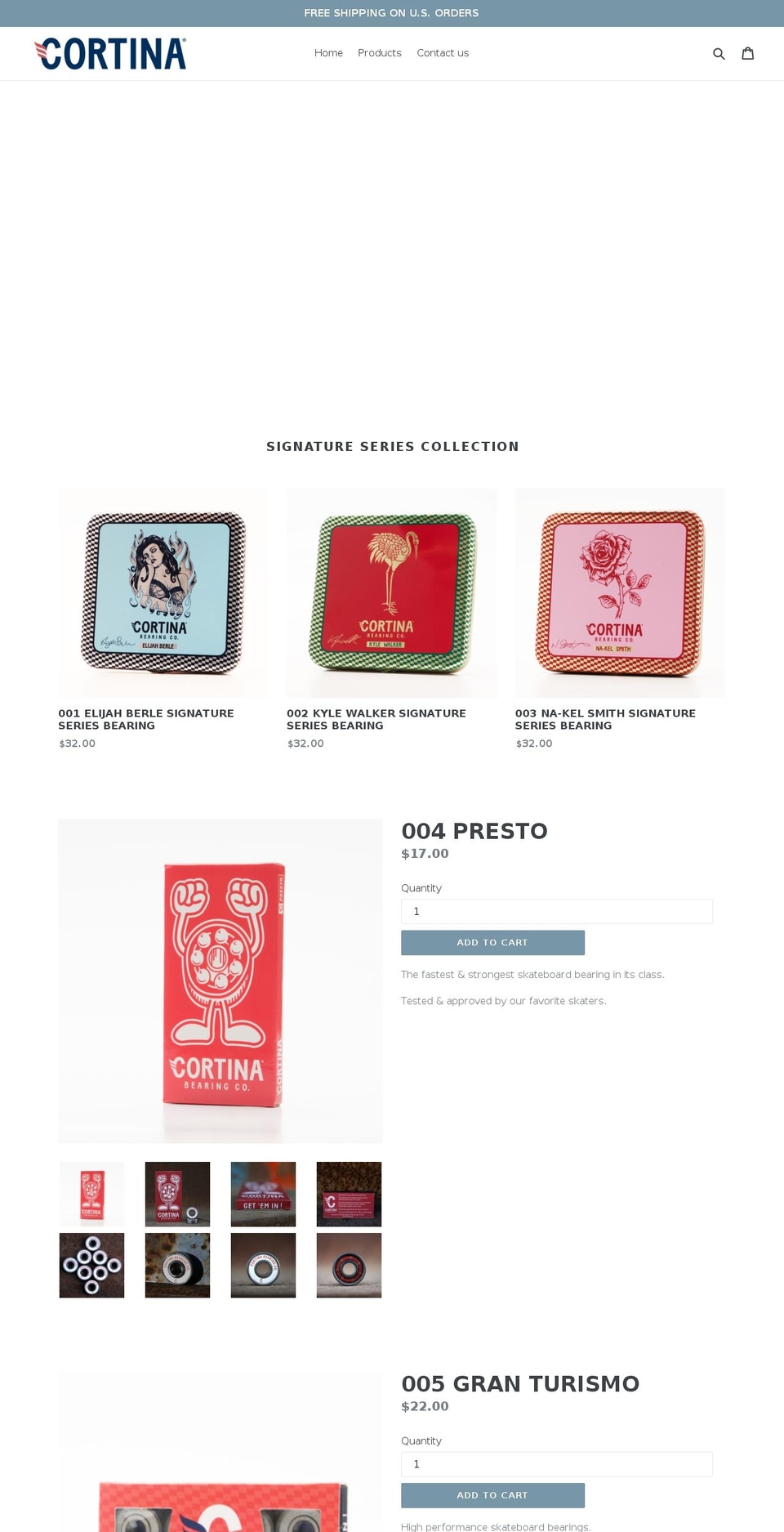 cortinabearingco.com — Shopify storefront screenshot
