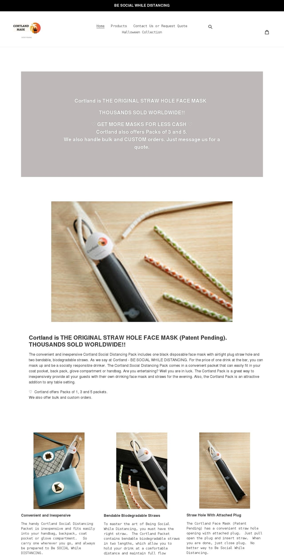 cortlandmask.com shopify website screenshot