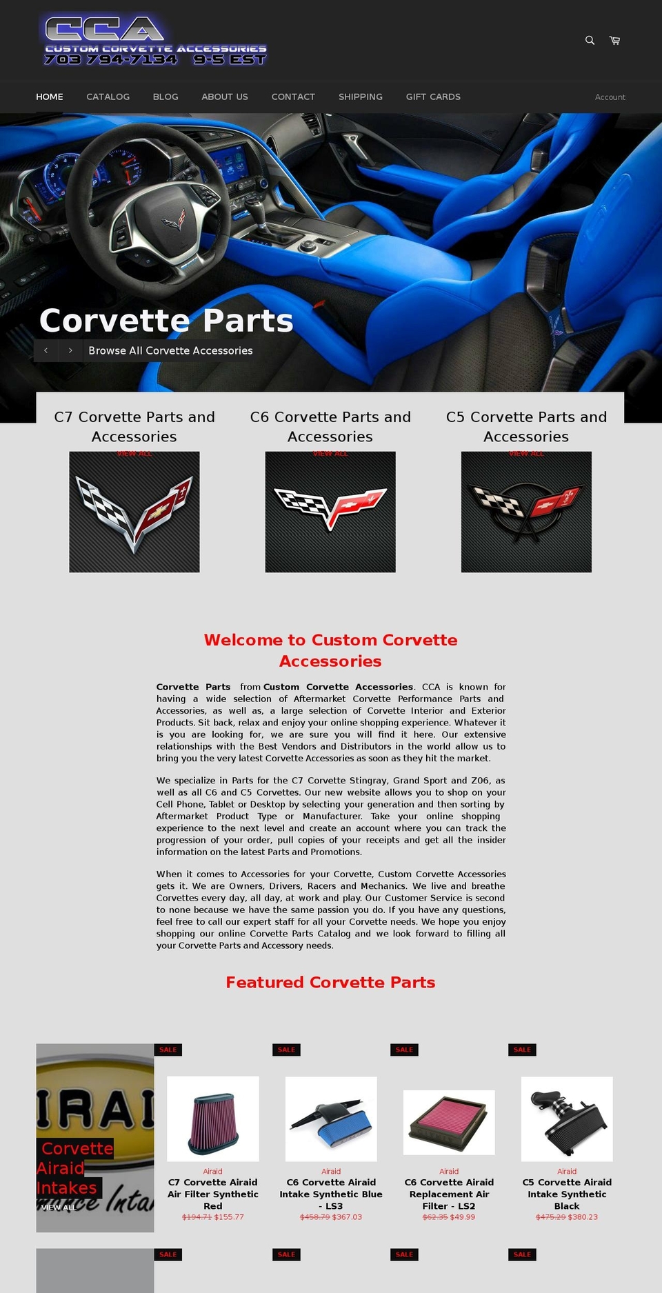 corvettepartsandaccessories.com shopify website screenshot