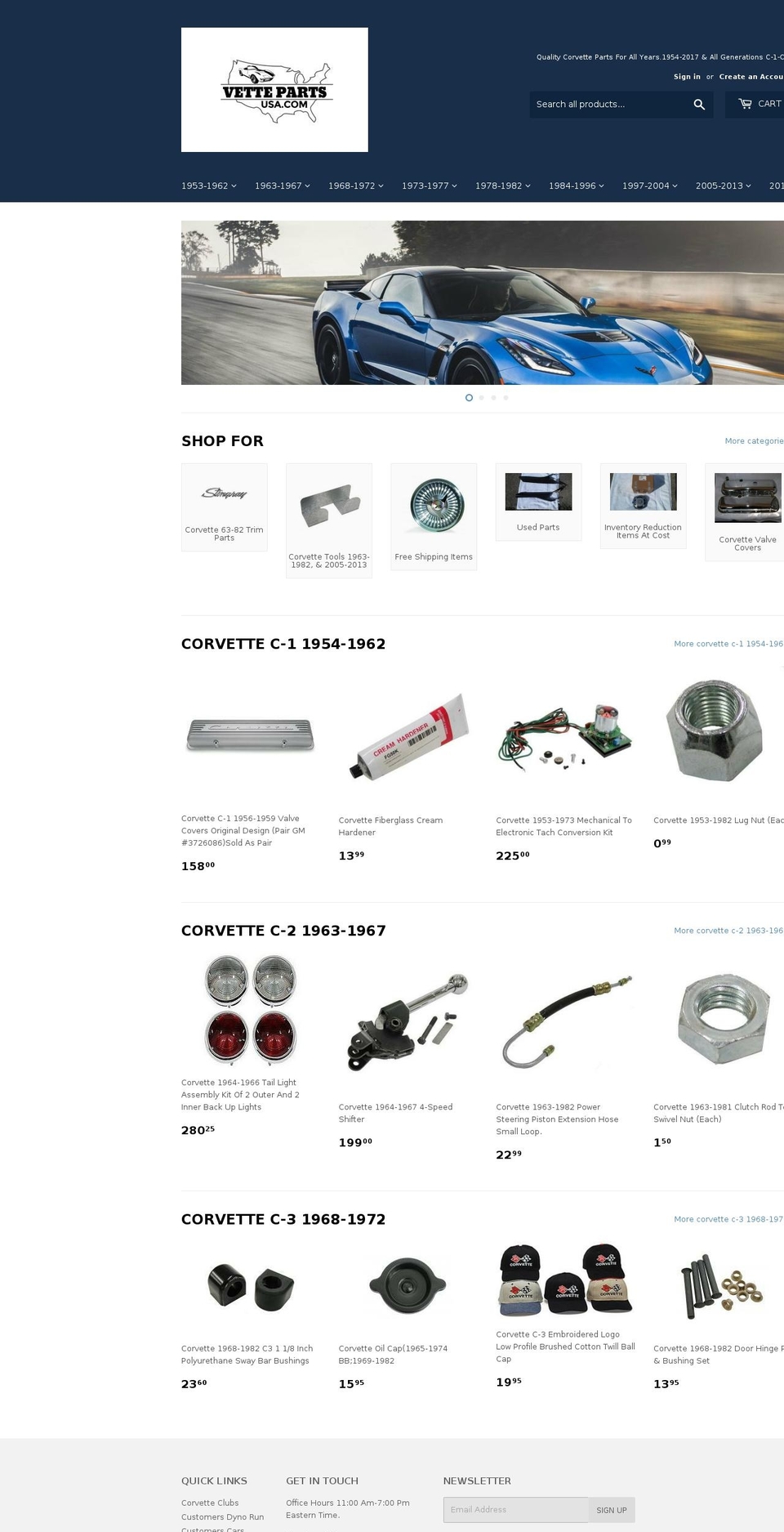 corvetteusedparts.com shopify website screenshot