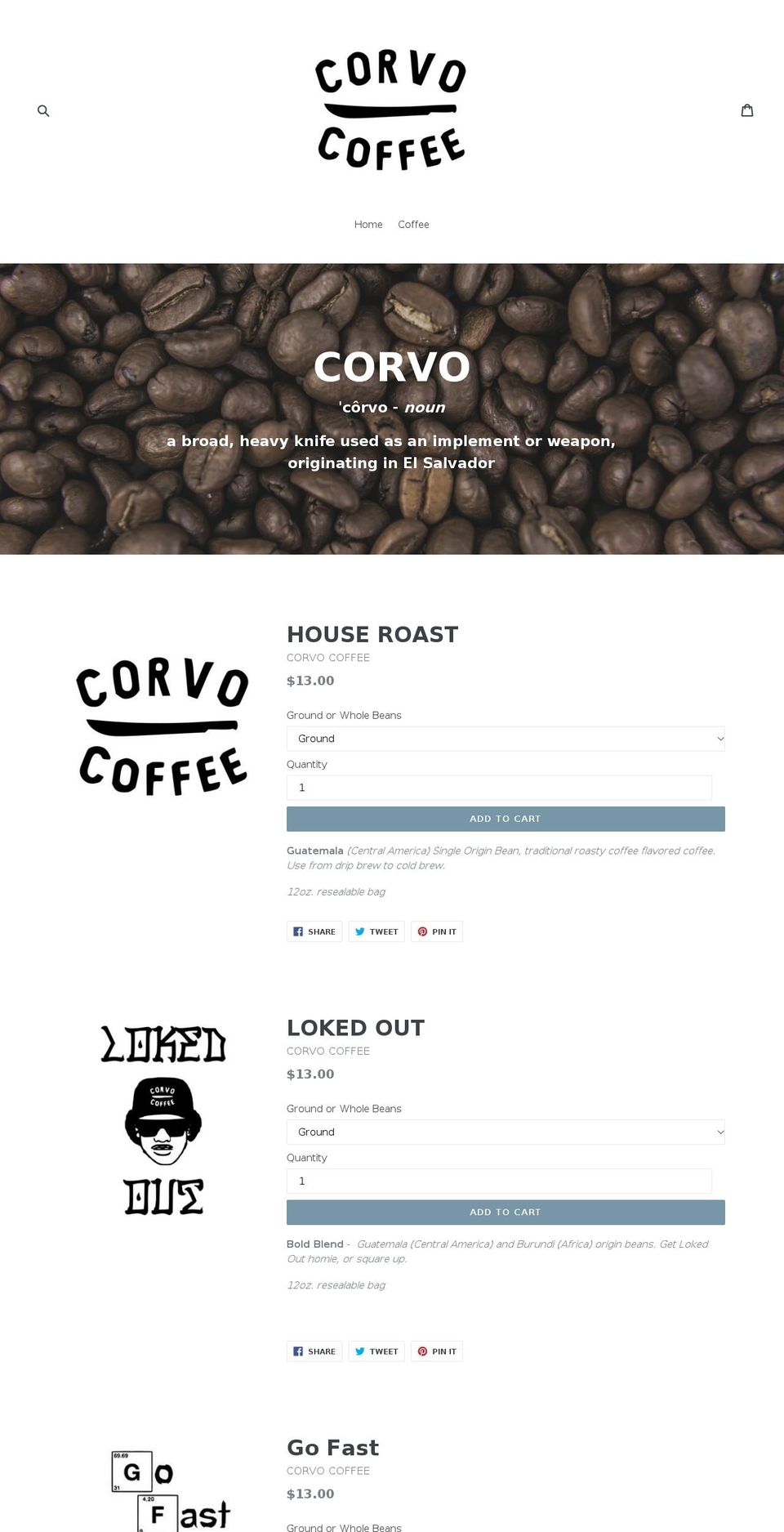 corvo.coffee shopify website screenshot