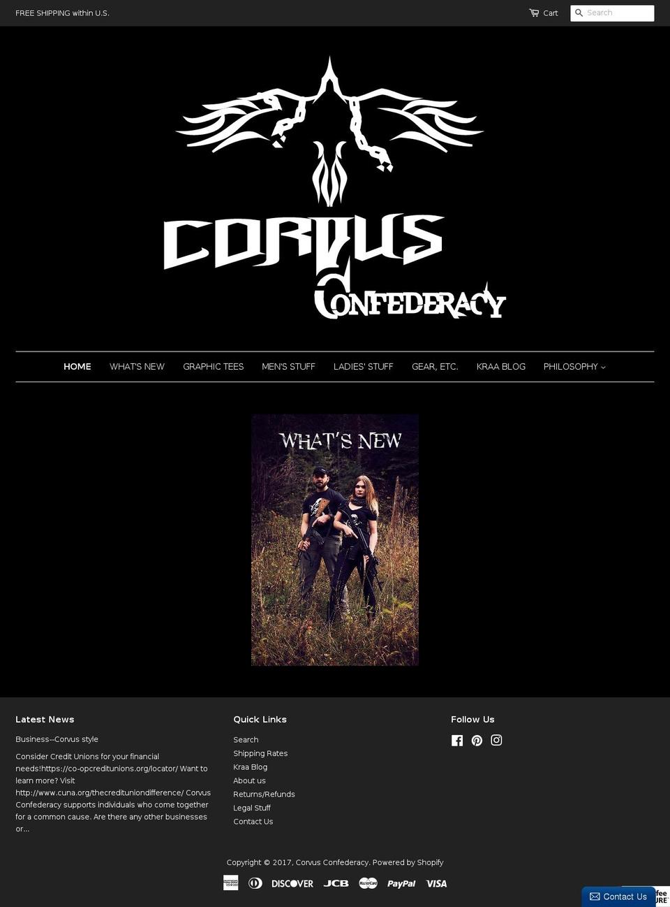 corvusconfederacy.com shopify website screenshot