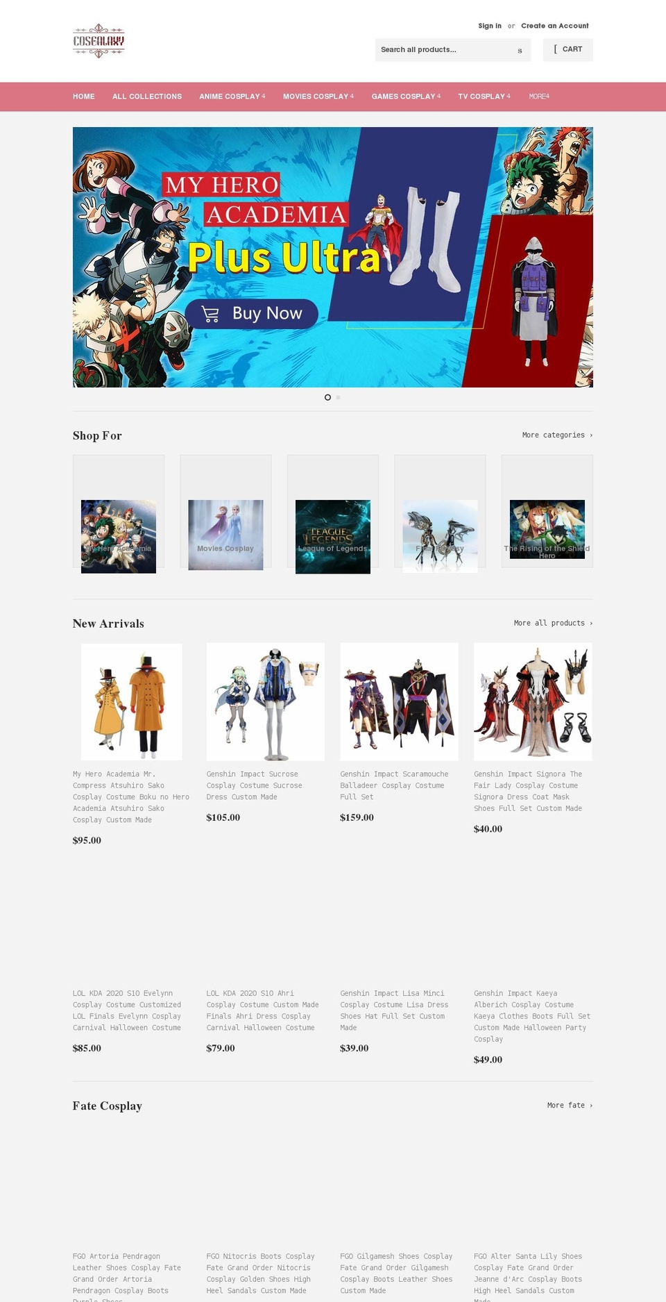 cosgalaxy.com shopify website screenshot