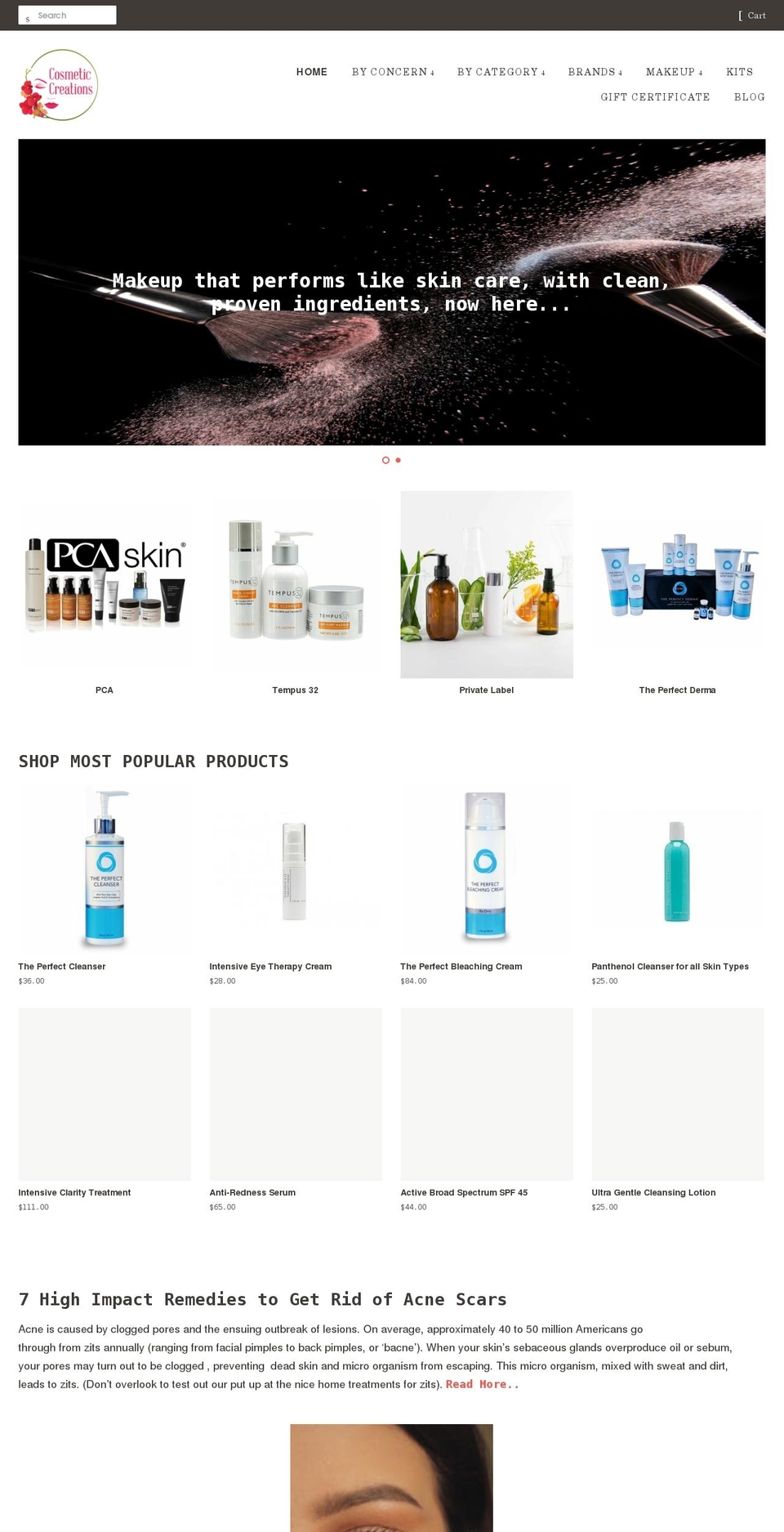 cosmeticcreationsstore.com shopify website screenshot