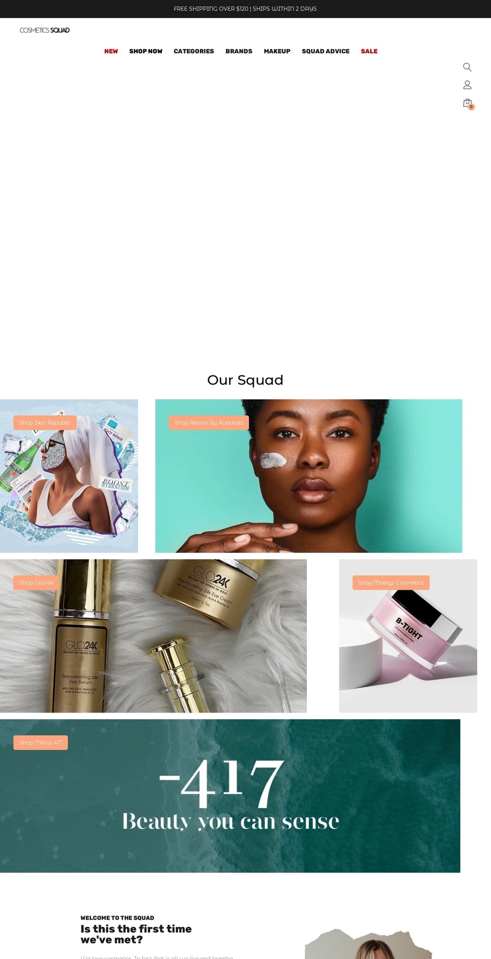 Unero Shopify theme site example cosmeticssquad.com.au