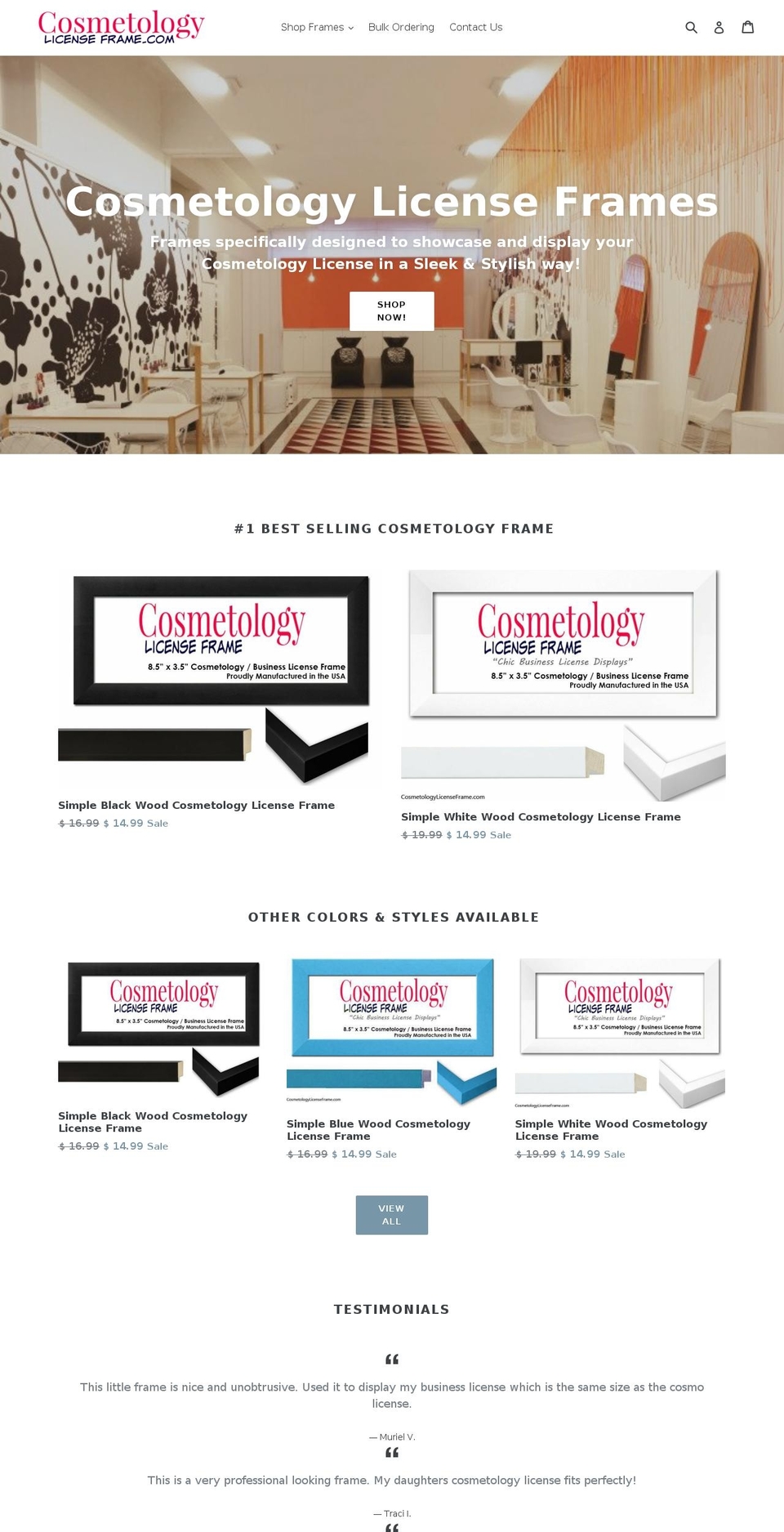 cosmetologylicenseframe.com shopify website screenshot
