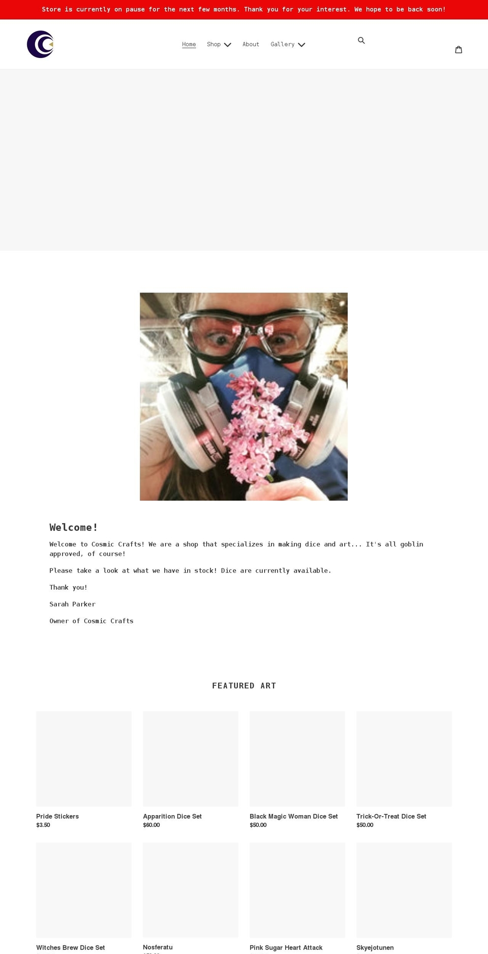 cosmiccraftsshop.com shopify website screenshot