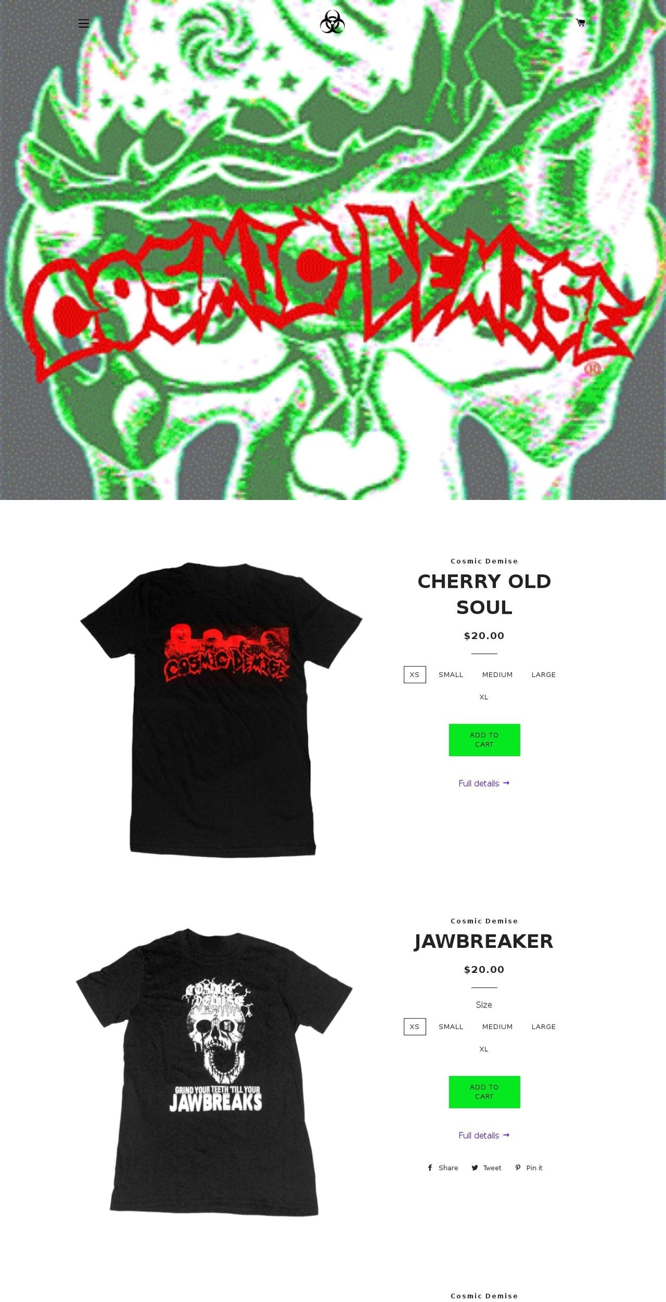 cosmicdemise.com — Shopify storefront screenshot