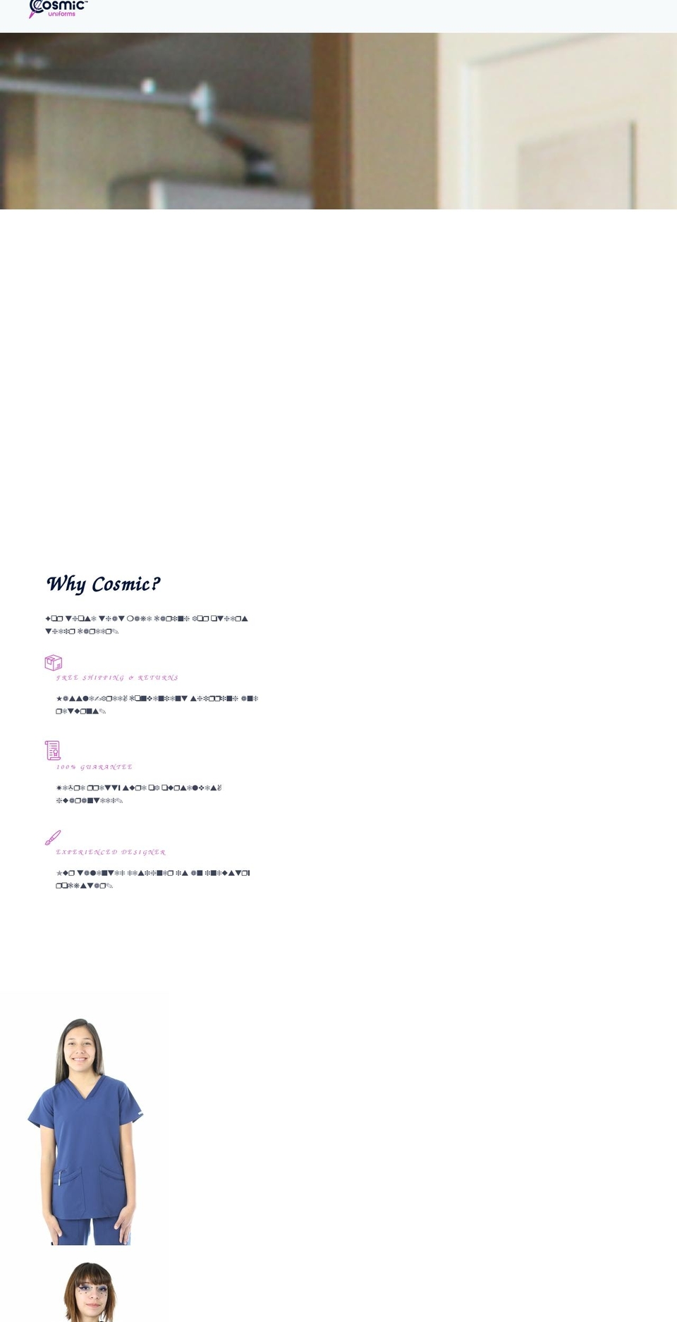 cosmicuniforms.com shopify website screenshot