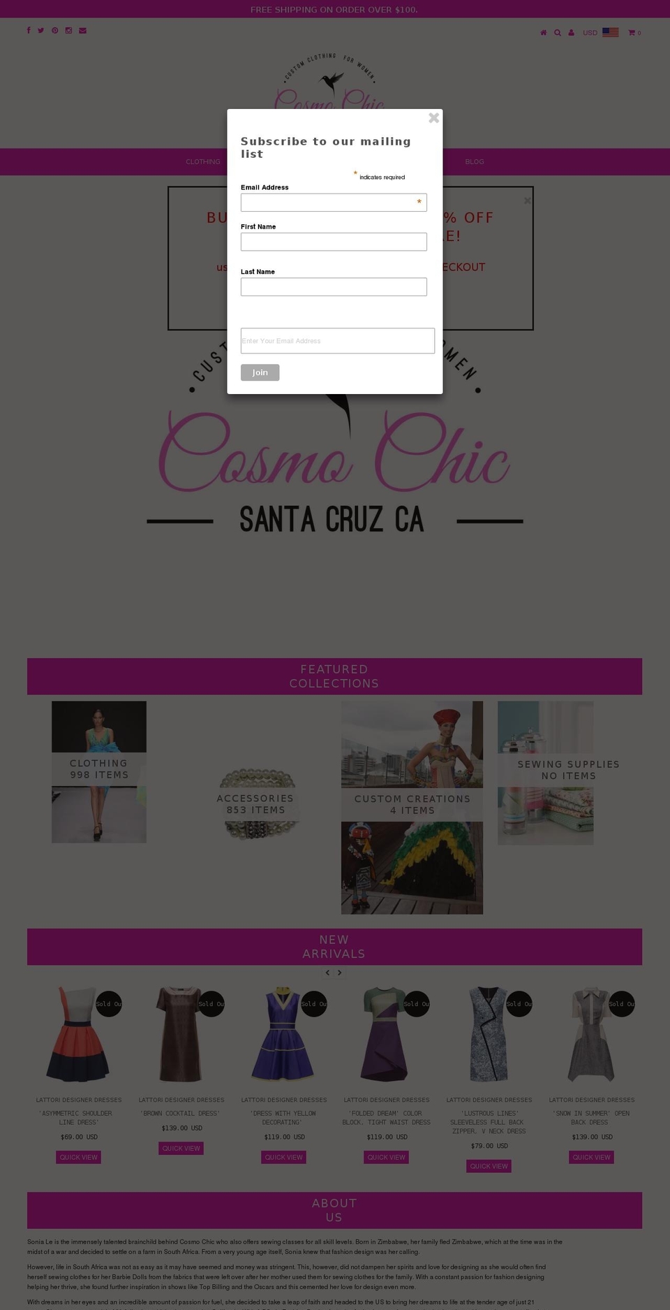 qeretail Shopify theme site example cosmochicsc.com