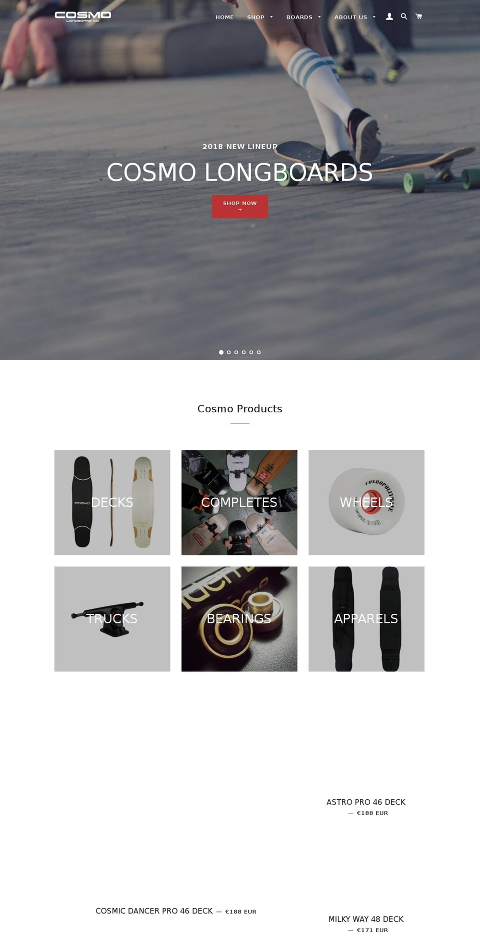 cosmolongboards.com shopify website screenshot